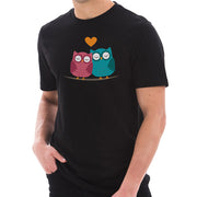 Owl Love Couple Cotton Short Sleeve Graphic Shirt