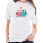 Owl Love Couple Cotton Short Sleeve Graphic Shirt