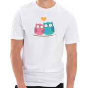 Owl Love Couple Cotton Short Sleeve Graphic Shirt