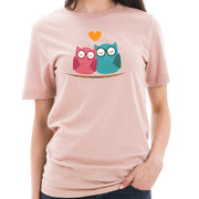 Owl Love Couple Cotton Short Sleeve Graphic Shirt