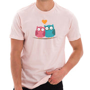 Owl Love Couple Cotton Short Sleeve Graphic Shirt