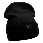 Deer Antler Insignia Embroidered 12 Inch Long Knitted Beanie