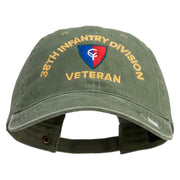 U.S. Army 38th Infantry Division Embroidered Washed Solid Pigment Dyed Cotton Twill Brass Buckle Cap - Olive OSFM