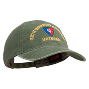 U.S. Army 38th Infantry Division Embroidered Washed Solid Pigment Dyed Cotton Twill Brass Buckle Cap - Olive OSFM