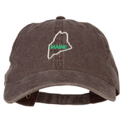 Maine with Map Outline Embroidered Washed Cotton Twill Cap