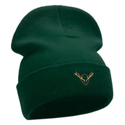 Deer Antler Insignia Embroidered 12 Inch Long Knitted Beanie