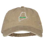 Maine with Map Outline Embroidered Washed Cotton Twill Cap