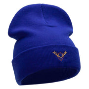 Deer Antler Insignia Embroidered 12 Inch Long Knitted Beanie