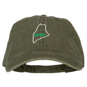 Maine with Map Outline Embroidered Washed Cotton Twill Cap