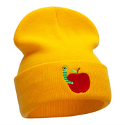 School Worm Apple Embroidered Long Knitted Beanie