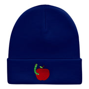 School Worm Apple Embroidered Long Knitted Beanie