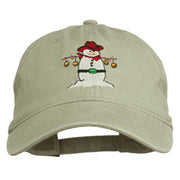 Western Snowman Embroidered Washed Dyed Cap