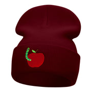 School Worm Apple Embroidered Long Knitted Beanie