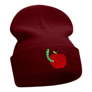 School Worm Apple Embroidered Long Knitted Beanie