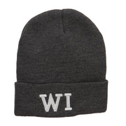 WI Wisconsin State Embroidered Cuff Beanie