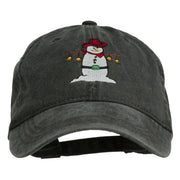 Western Snowman Embroidered Washed Dyed Cap