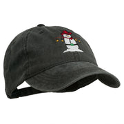 Western Snowman Embroidered Washed Dyed Cap