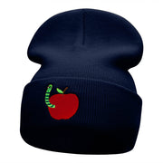 School Worm Apple Embroidered Long Knitted Beanie