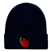 School Worm Apple Embroidered Long Knitted Beanie