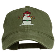 Western Snowman Embroidered Washed Dyed Cap