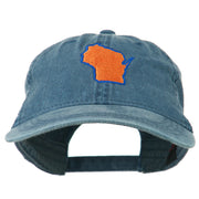 Wisconsin State Map Embroidered Washed Cotton Cap