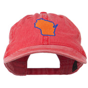 Wisconsin State Map Embroidered Washed Cotton Cap