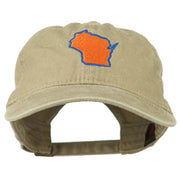 Wisconsin State Map Embroidered Washed Cotton Cap