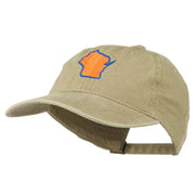 Wisconsin State Map Embroidered Washed Cotton Cap