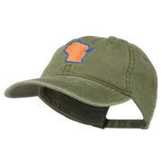 Wisconsin State Map Embroidered Washed Cotton Cap