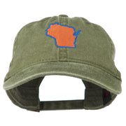 Wisconsin State Map Embroidered Washed Cotton Cap