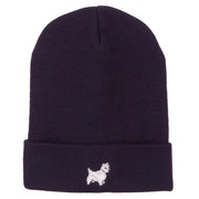 White Terrier Embroidered Long Beanie