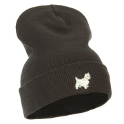 White Terrier Embroidered Long Beanie