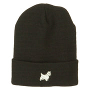 White Terrier Embroidered Long Beanie