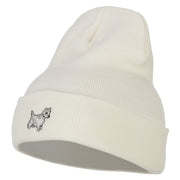 White Terrier Embroidered Long Beanie