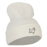 White Terrier Embroidered Long Beanie