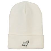 White Terrier Embroidered Long Beanie