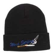 Wind Surfing Embroidered Long Beanie