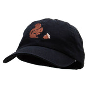 The Squirrel and the Acorn Embroidered Low Profile Dyed Cotton Twill Cap - Black OSFM