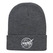 White NASA Logo Embroidered Long Beanie