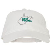 West Virginia with Map Outline Embroidered Washed Cotton Twill Cap