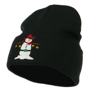 Western Snowman Christmas Embroidered Beanie