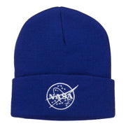 White NASA Logo Embroidered Long Beanie