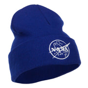 White NASA Logo Embroidered Long Beanie