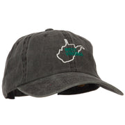 West Virginia with Map Outline Embroidered Washed Cotton Twill Cap