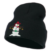 Western Snowman Christmas Embroidered Beanie