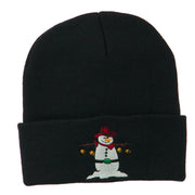 Western Snowman Christmas Embroidered Beanie