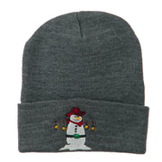 Western Snowman Christmas Embroidered Beanie