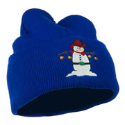 Western Snowman Christmas Embroidered Beanie