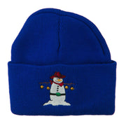 Western Snowman Christmas Embroidered Beanie