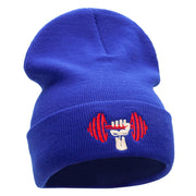 Weight Lifting Embroidered 12 Inch Long Knitted Beanie